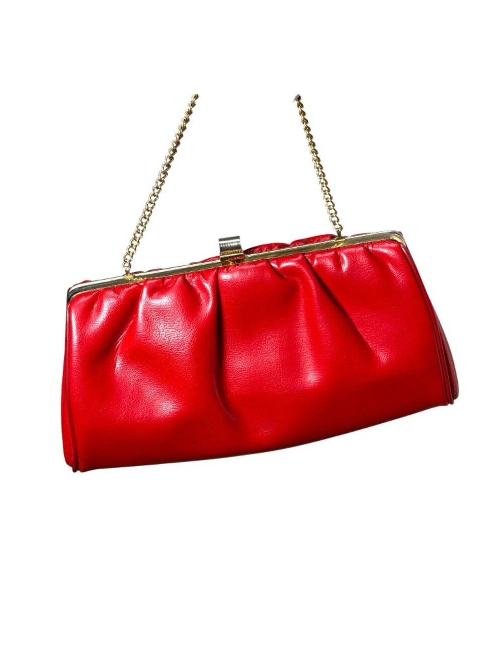 1960s red vinyl purse clutch with optional chain handle VEGAN